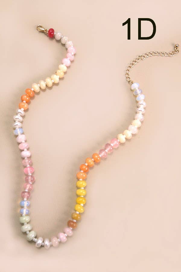 Pink & Yellow Natural Agate Precious Beaded Necklace