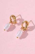 Tarnish Free Knot Pearl Drop Earrings