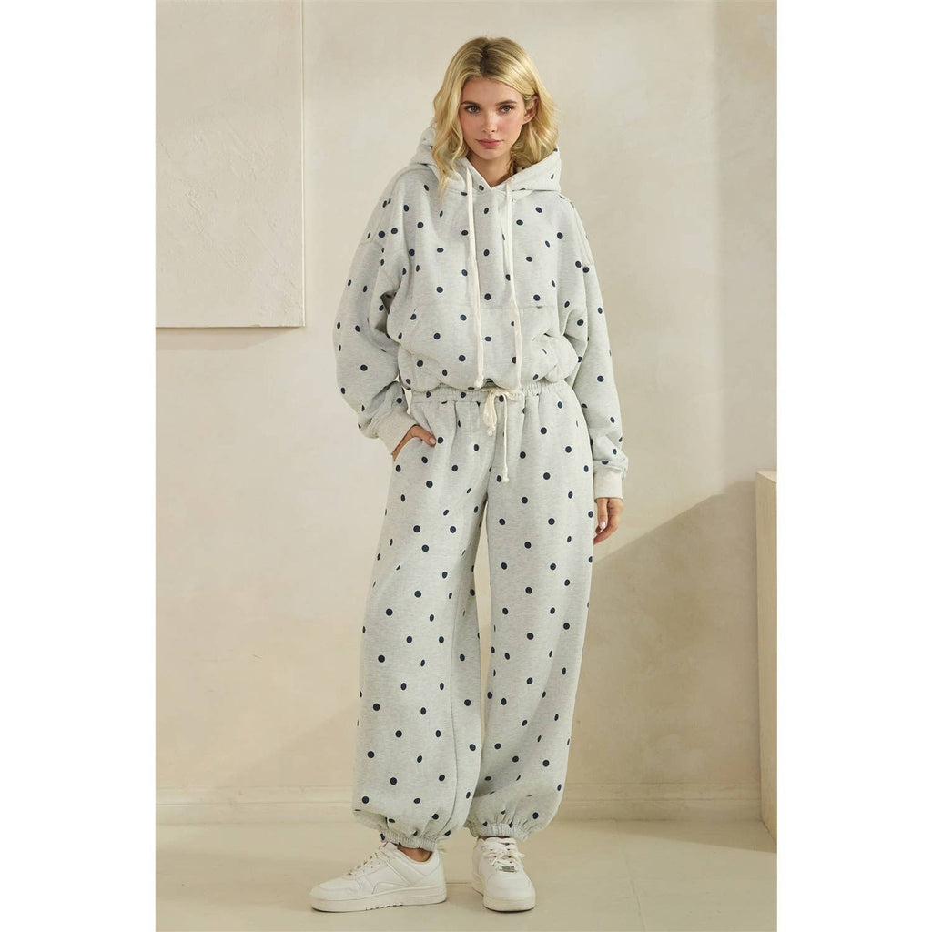 Polka Dot Bubble Hem Knit Hoodie