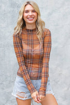 Checkered Mesh Long Sleeve