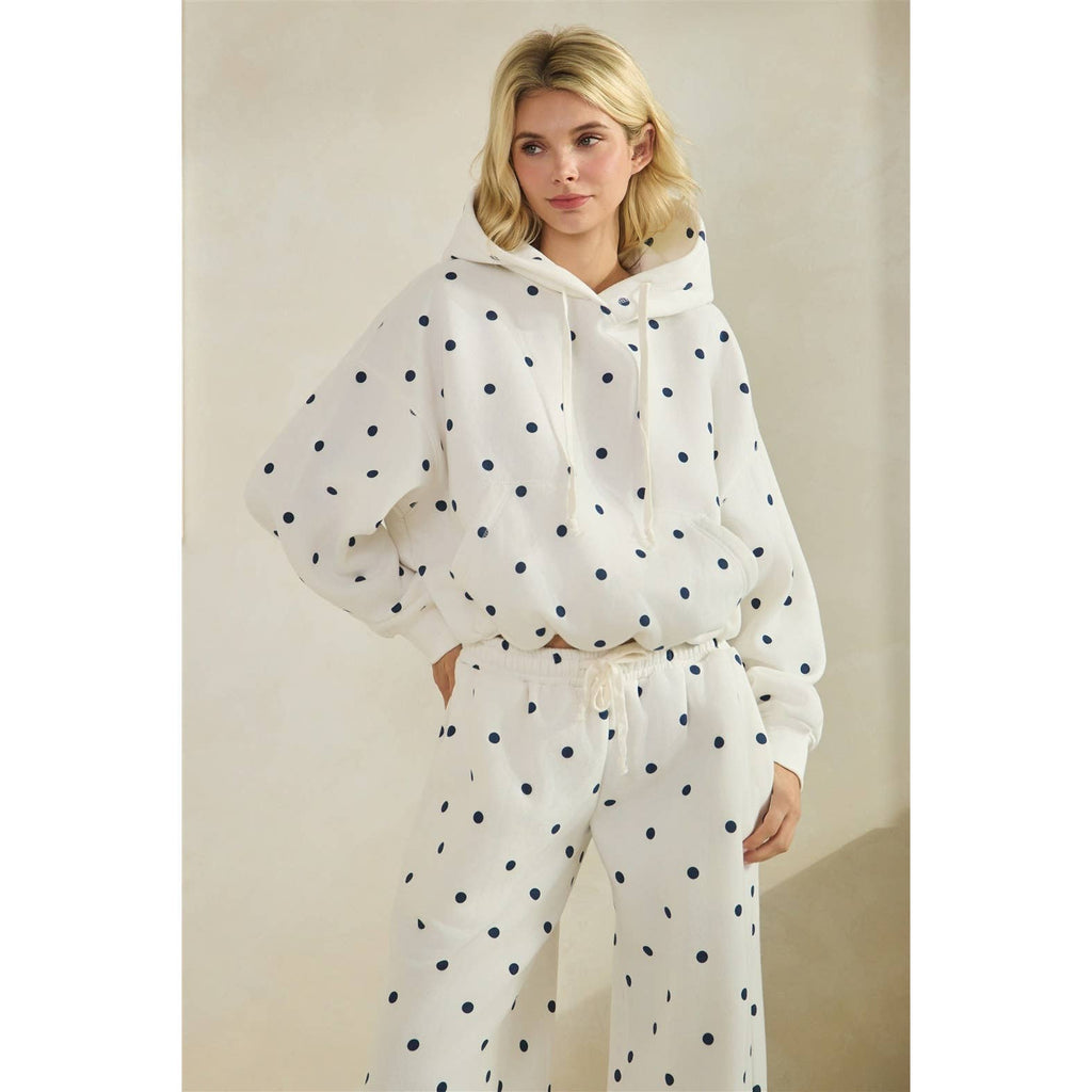 Polka Dot Bubble Hem Knit Hoodie