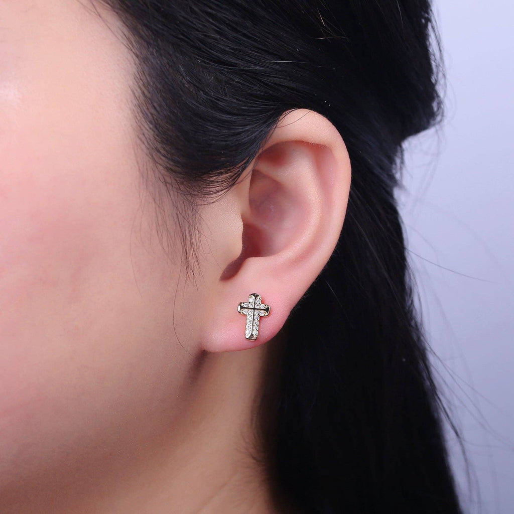 18K Gold Filled CZ Cross Studs