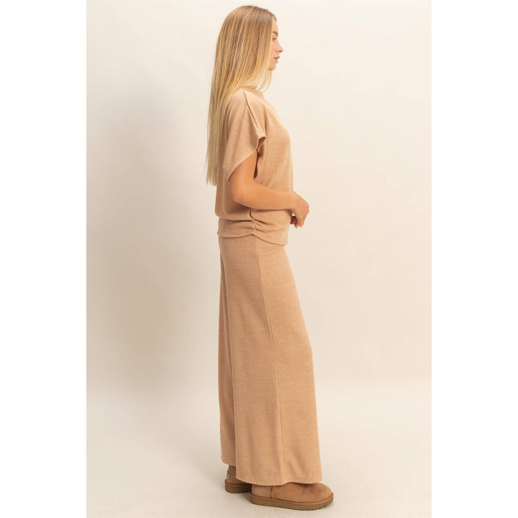 Mock Neck Top And Pants Set: Beige