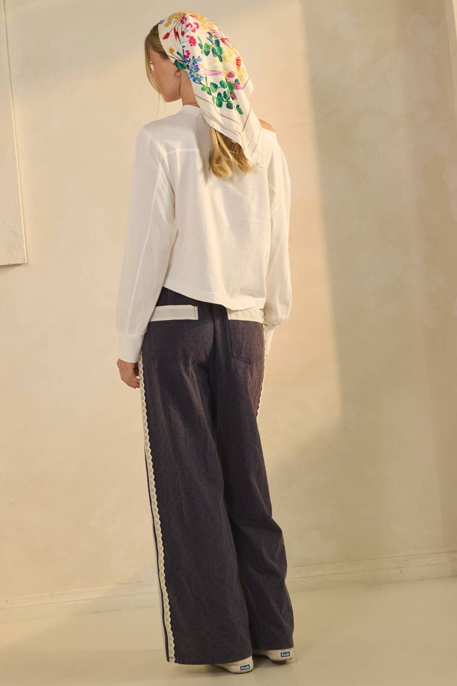 Acid Washed Polka Dot Denim Pants