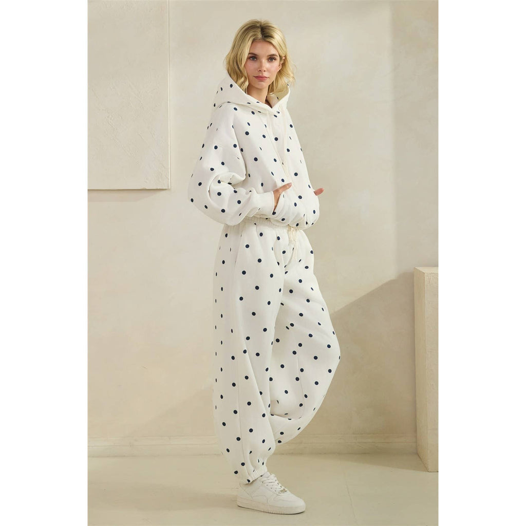 Polka Dot Bubble Hem Knit Hoodie