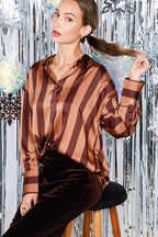 Striped Satin Top Mocha/Brown