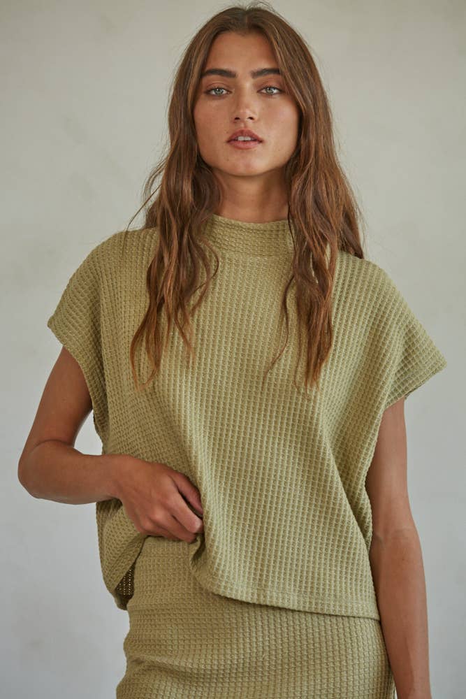 Knit Mock Neck Top:Pumpkin