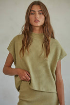 Knit Mock Neck Top:Pumpkin