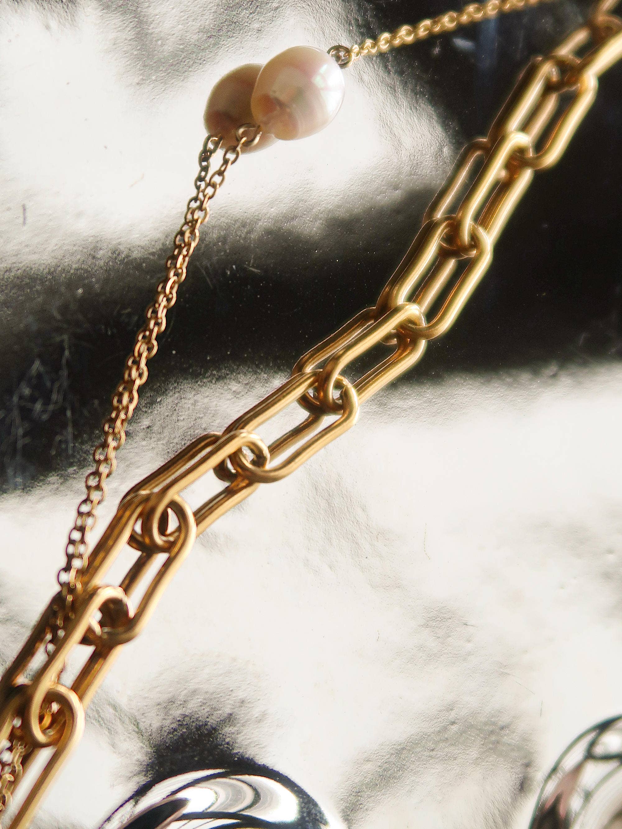 Aether Gold Stacked Chain Pearl Non-Tarnish Bracelet: Yellow Gold