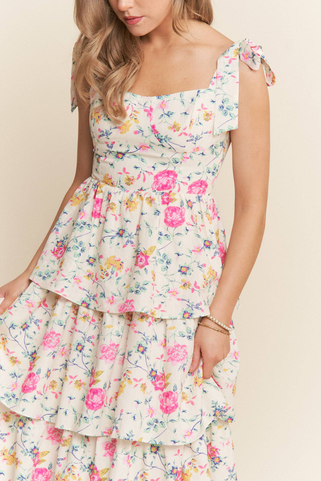 Peony Pink Floral Tiered Maxi