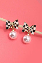 CHECKER PEARL DROP EARRING