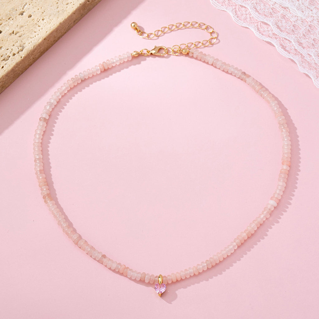 Pink & Brown Natural Semi Precious Charm Necklace