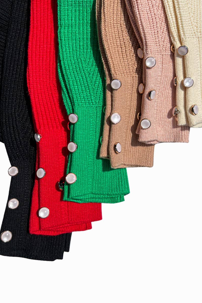 Pearl Button Knitted Sweater:Red