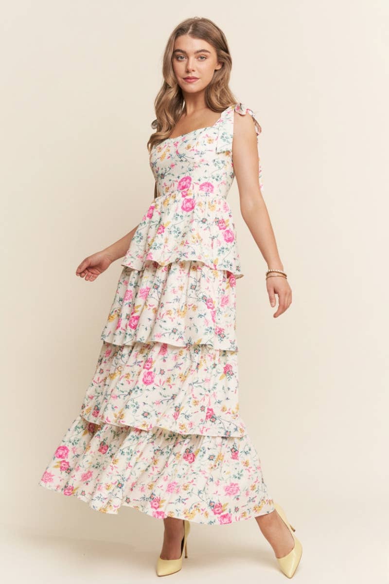 Peony Pink Floral Tiered Maxi
