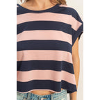 Striped Open Back Top: BLUSH & NAVY