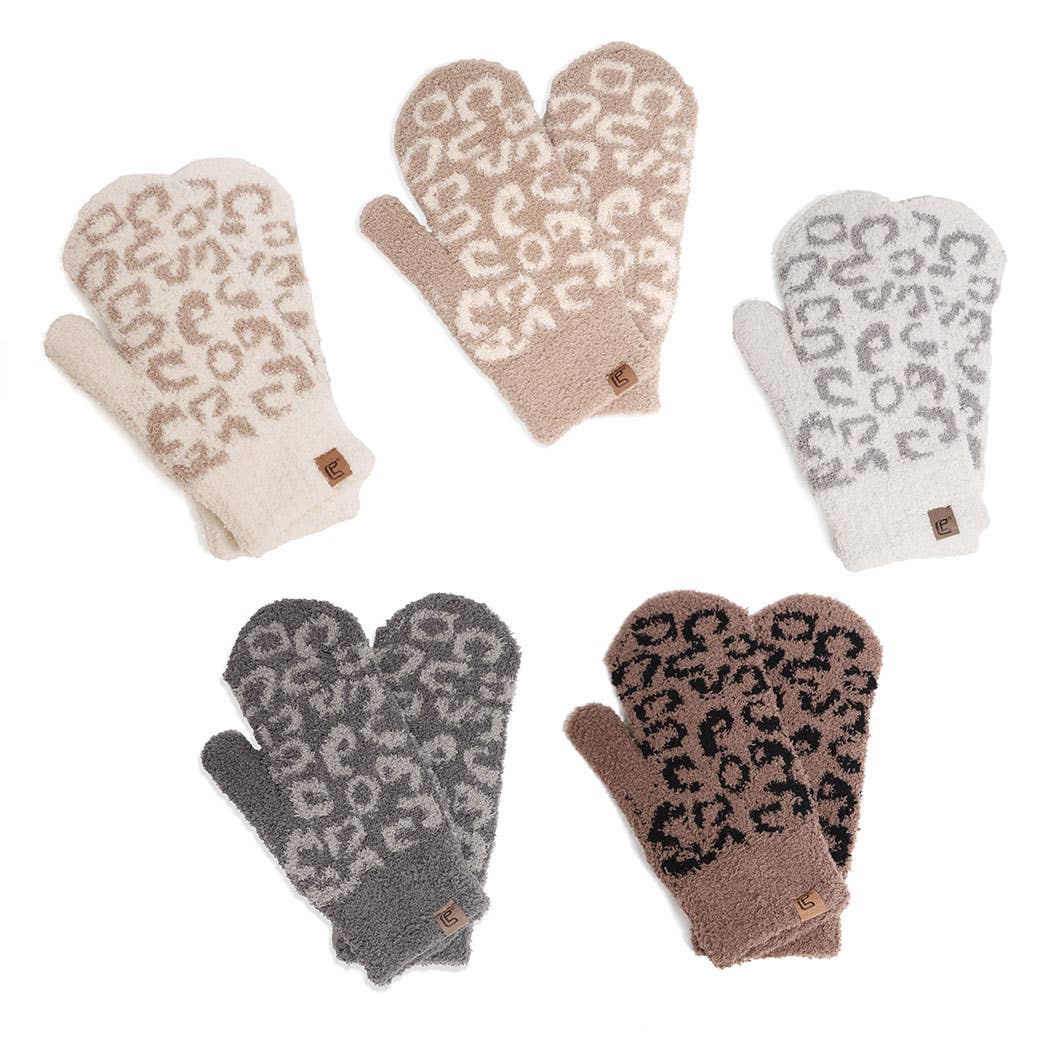 Winter Leopard Print Flush Mittens