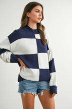 Trendy Checkered Sweater -TAUPE / IVORY