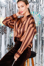 Striped Satin Top Mocha/Brown