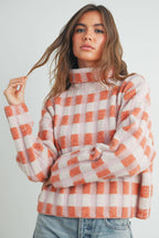 Check Turtleneck Sweater Taupe