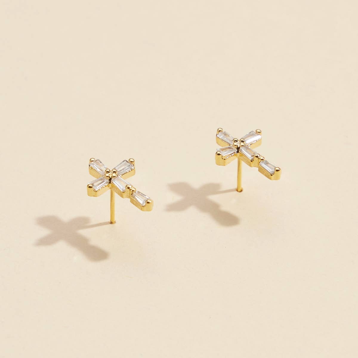 CZ Cross Gold Dip Stud Earrings: Gold, One, 4DE38057