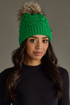 Bright Green Cable Knit Pom Hat