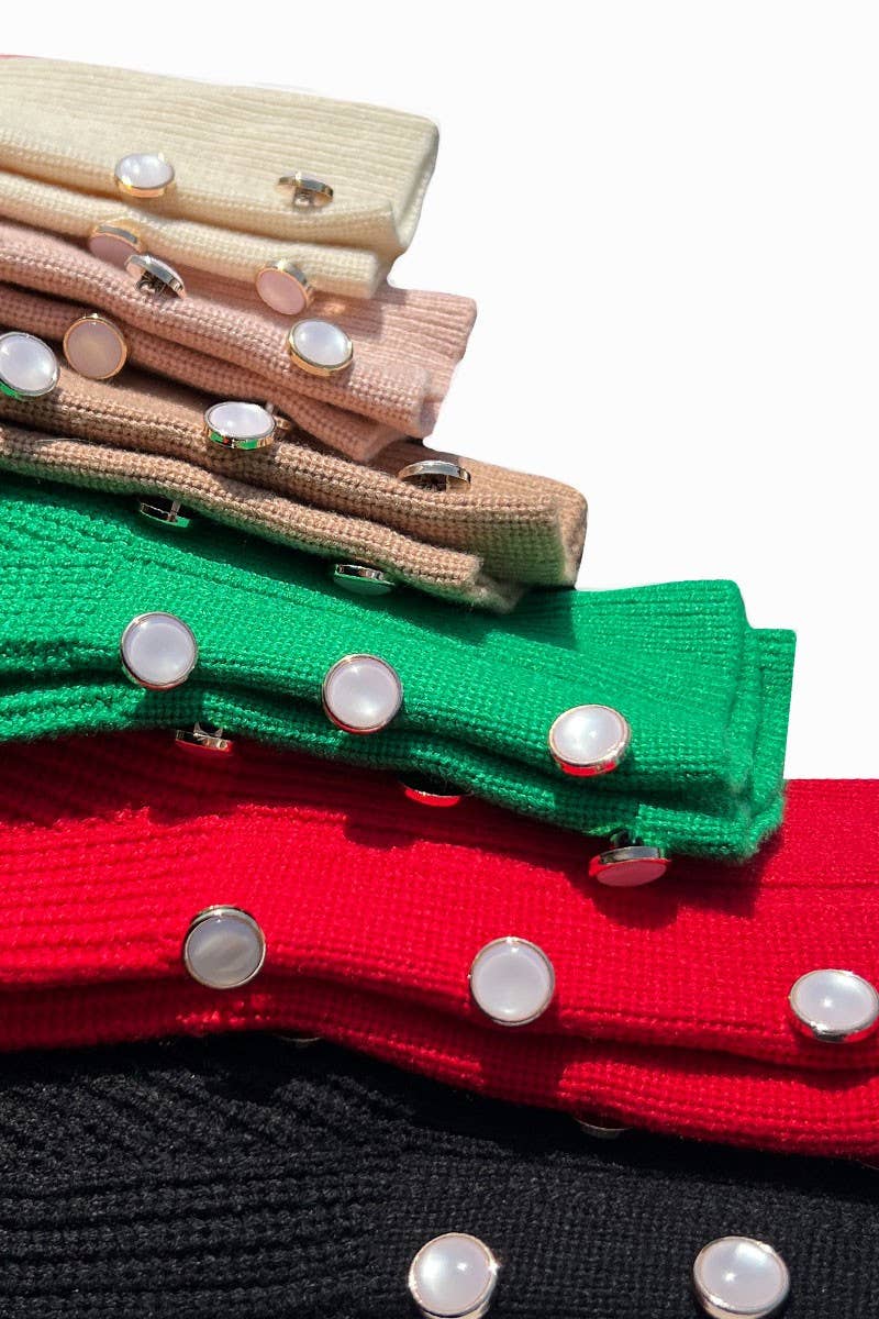 Pearl Button Knitted Sweater:Red