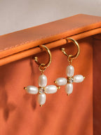 Non-Tarnish Pearl Cross C Hoop Earrings