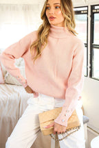 Pearl Button Knitted Sweater:Red