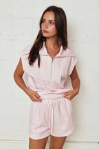 Gingham Zip Up Top Short Set