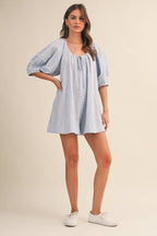 GINGHAM ROMPER: BABY BLUE