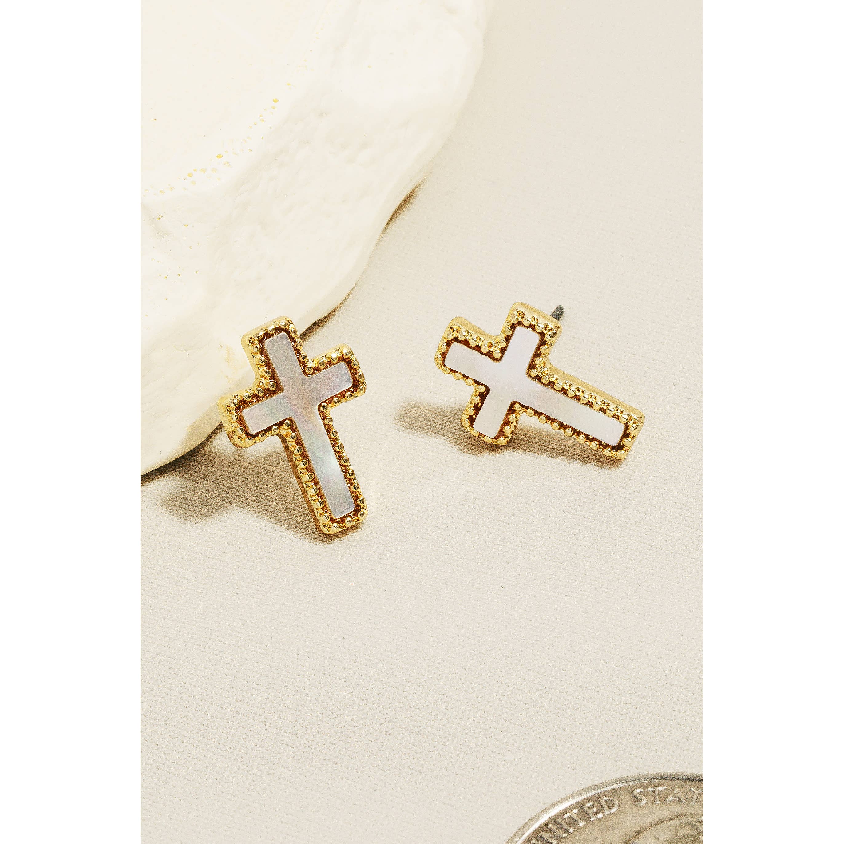 Flat Pearl Cross Stud