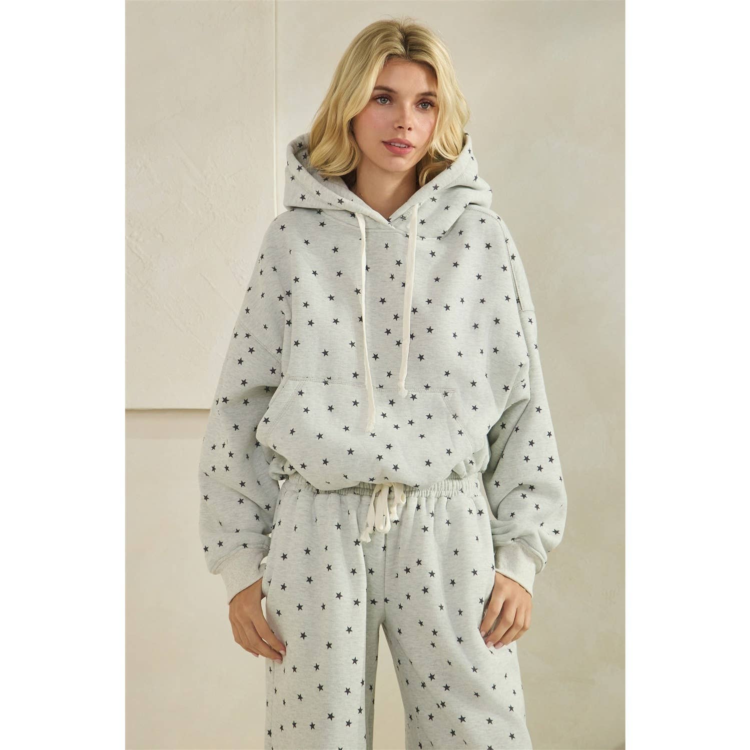 Polka Dot Bubble Hem Knit Hoodie