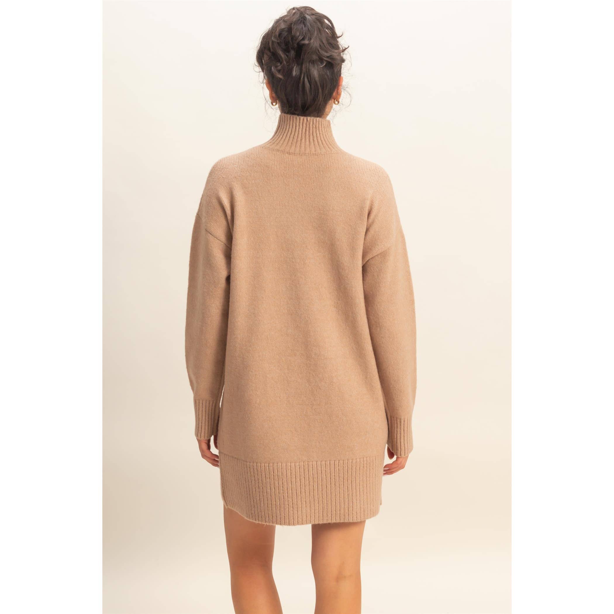 High Neck Sweater Mini Dress: Red