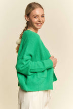 SOLID LONG SLEEVE LOOSE FIT POCKETS CARDIGAN: BUBBLE PINK, M