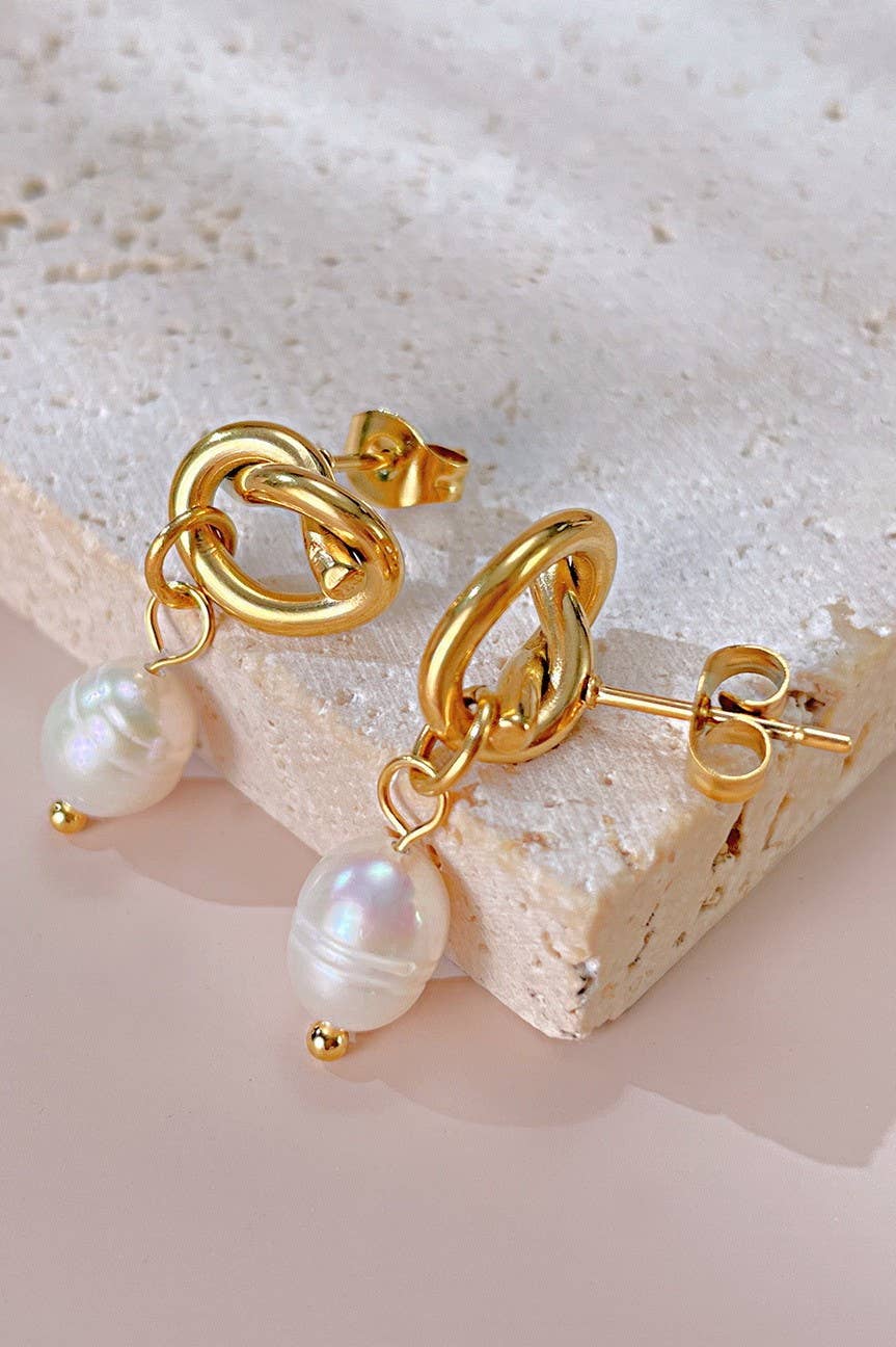 Tarnish Free Knot Pearl Drop Earrings