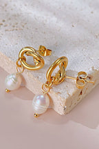 Tarnish Free Knot Pearl Drop Earrings