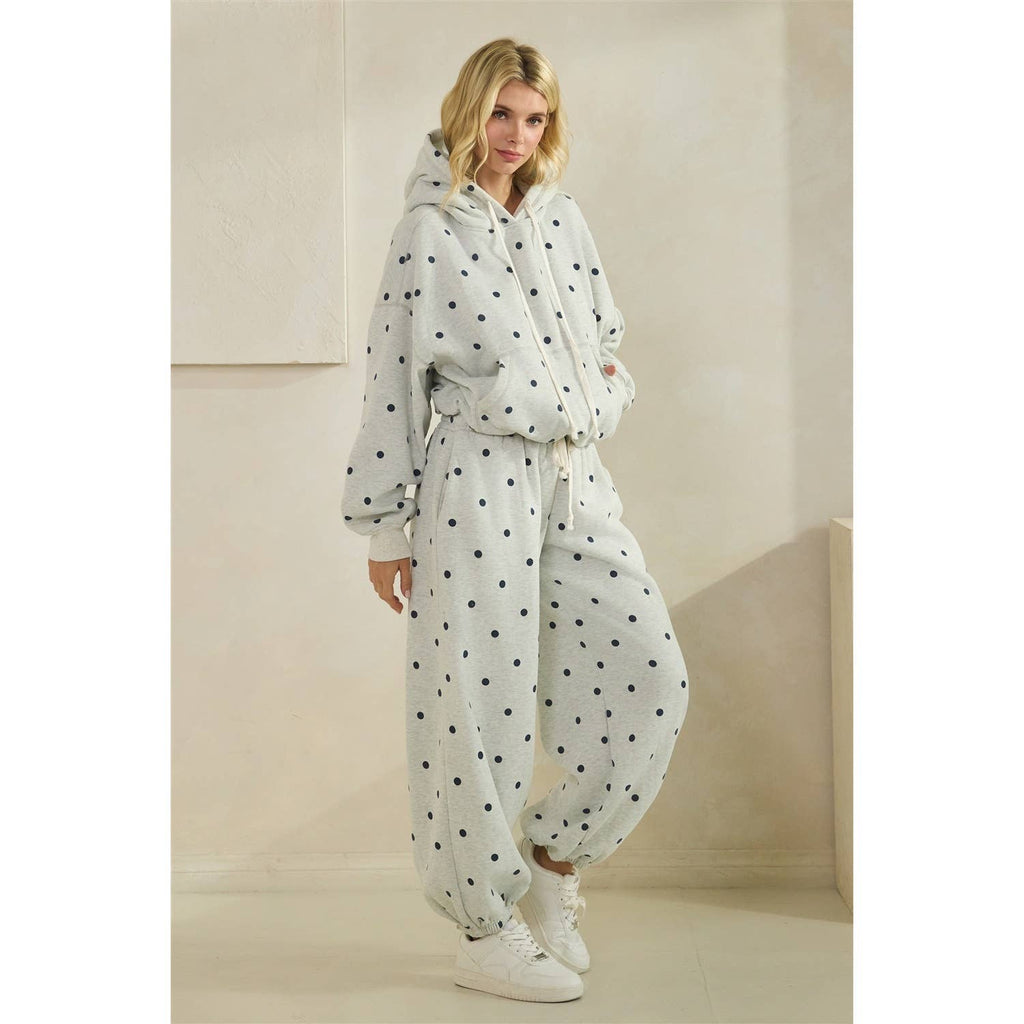 Polka Dot Bubble Hem Knit Hoodie