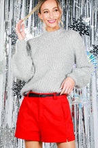 Glitter Mock Neck Knitted Sweater