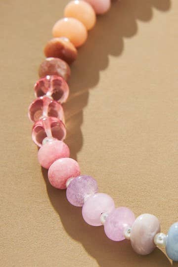 Pink & Brown Natural Agate Precious Beaded Necklace