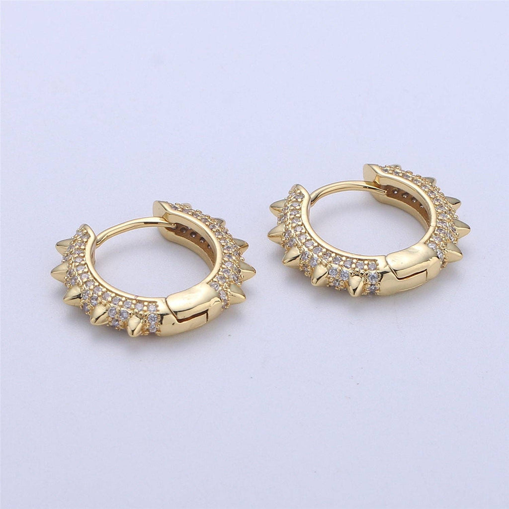 Gold CZ Spike Hoops