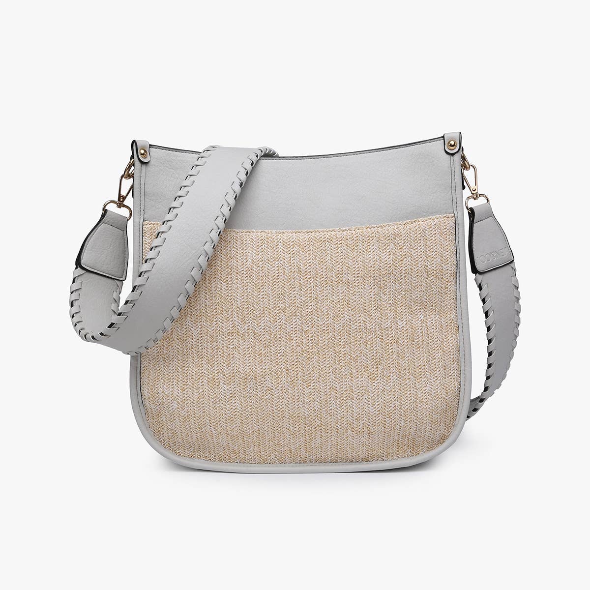 Chloe Straw Crossbody: Pale Grey