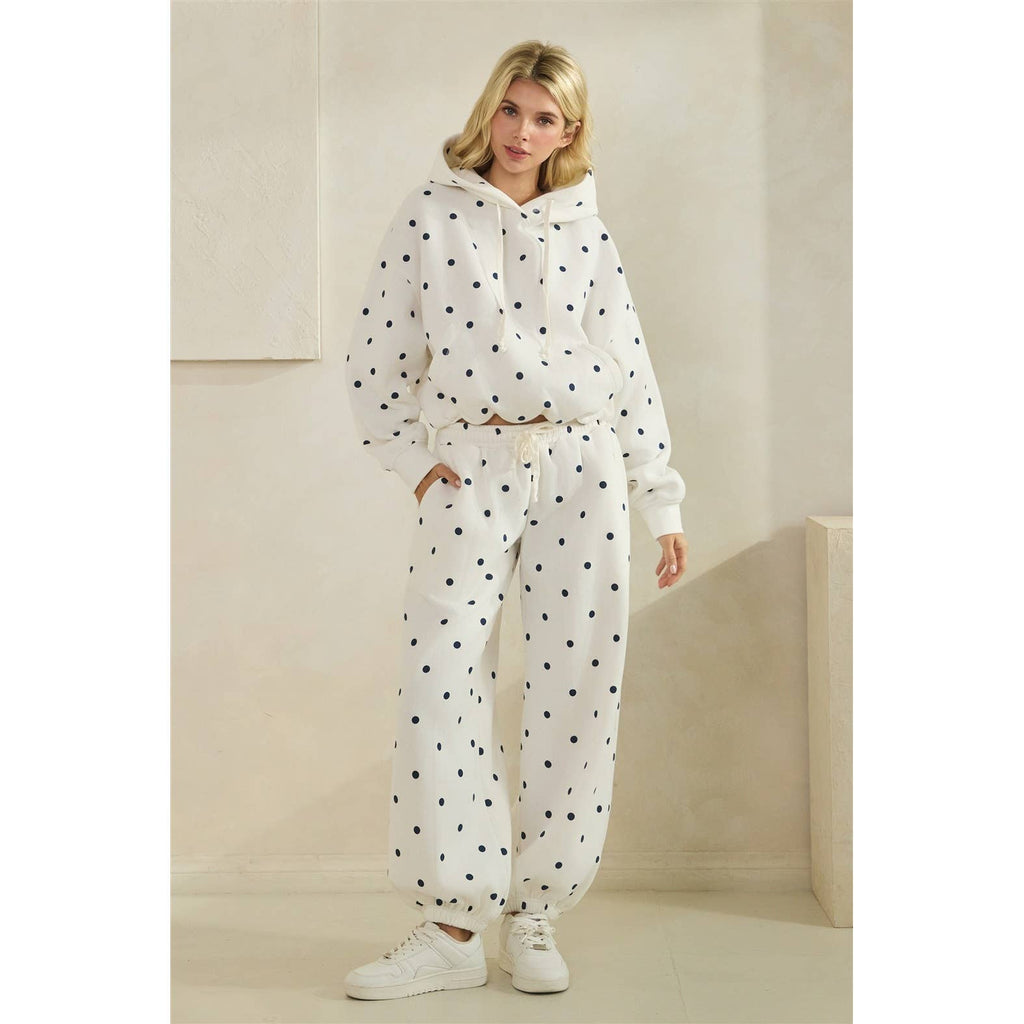 Polka Dot Bubble Hem Knit Hoodie
