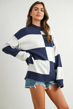 Trendy Checkered Sweater -TAUPE / IVORY