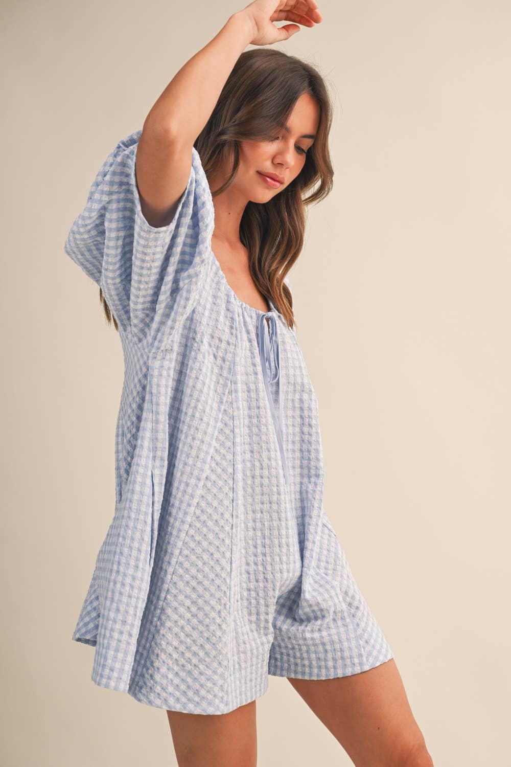 GINGHAM ROMPER: BABY BLUE