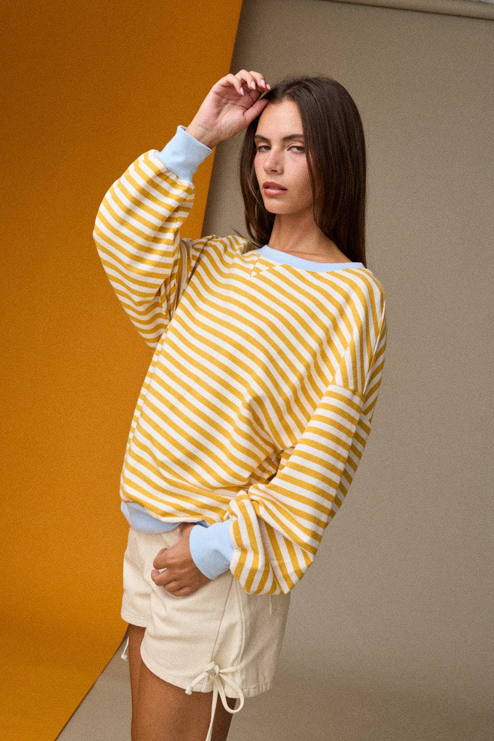Striped Relaxed Fit Pullover: Yellow