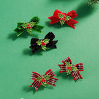 Christmas Holly Enamel w Velvet Bow Post Earrings: Red, ONE SIZE