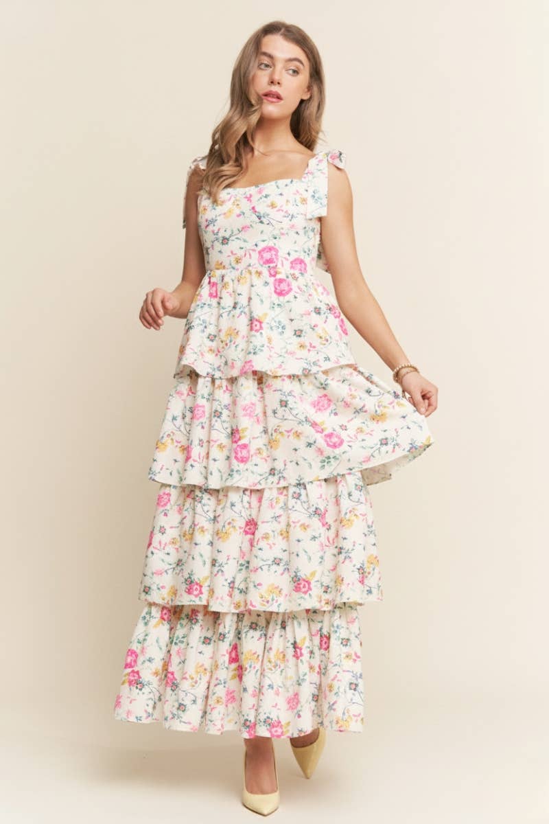 Peony Pink Floral Tiered Maxi