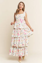 Peony Pink Floral Tiered Maxi