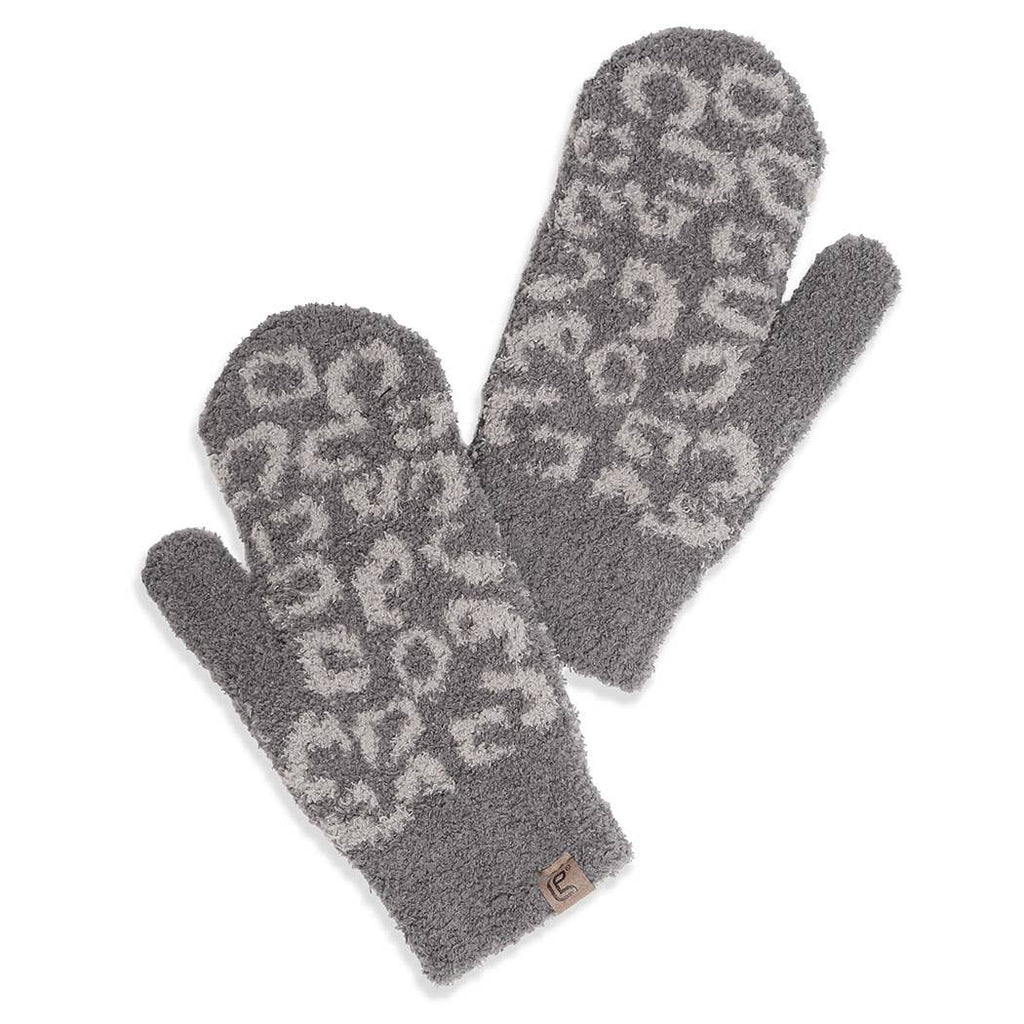 Winter Leopard Print Flush Mittens