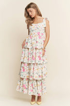 Peony Pink Floral Tiered Maxi